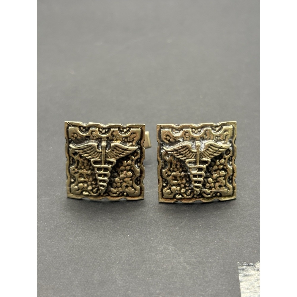 Vintage Sterling Silver Caduceus Cuff Links 15 Grams G7